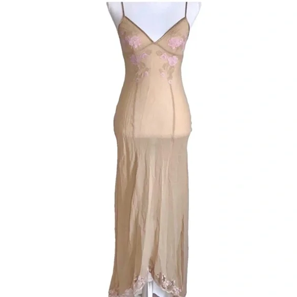 Victoria’s Secret Nude Embroidered Silk Maxi Slip - Picture 2 of 13